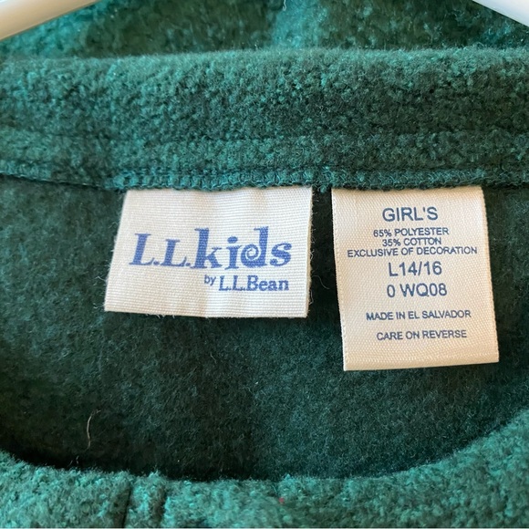 LL Bean Kids Vintage Gingerbread Appliqué Green Skirt Fleece Cardigan Tneck 14 - Picture 12 of 16